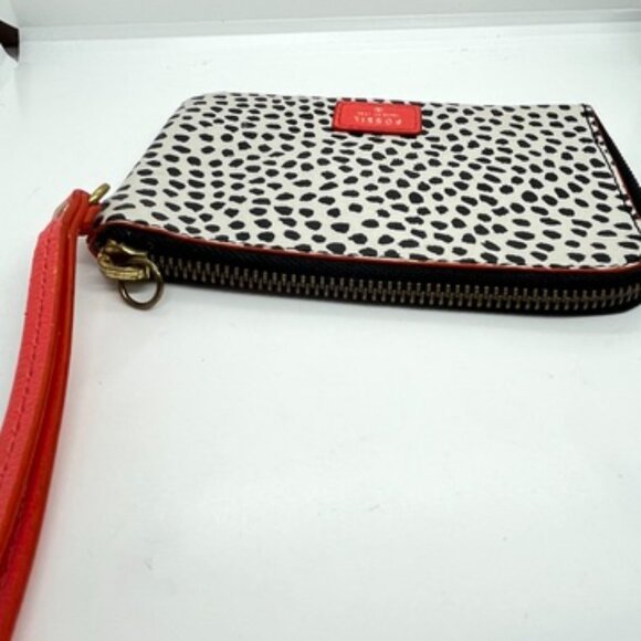 3/$30 FOSSIL DOT PRINT PATTERN WRISTLET WALLET CREAM BLACK HOT PINK PLEATHER - Picture 8 of 16